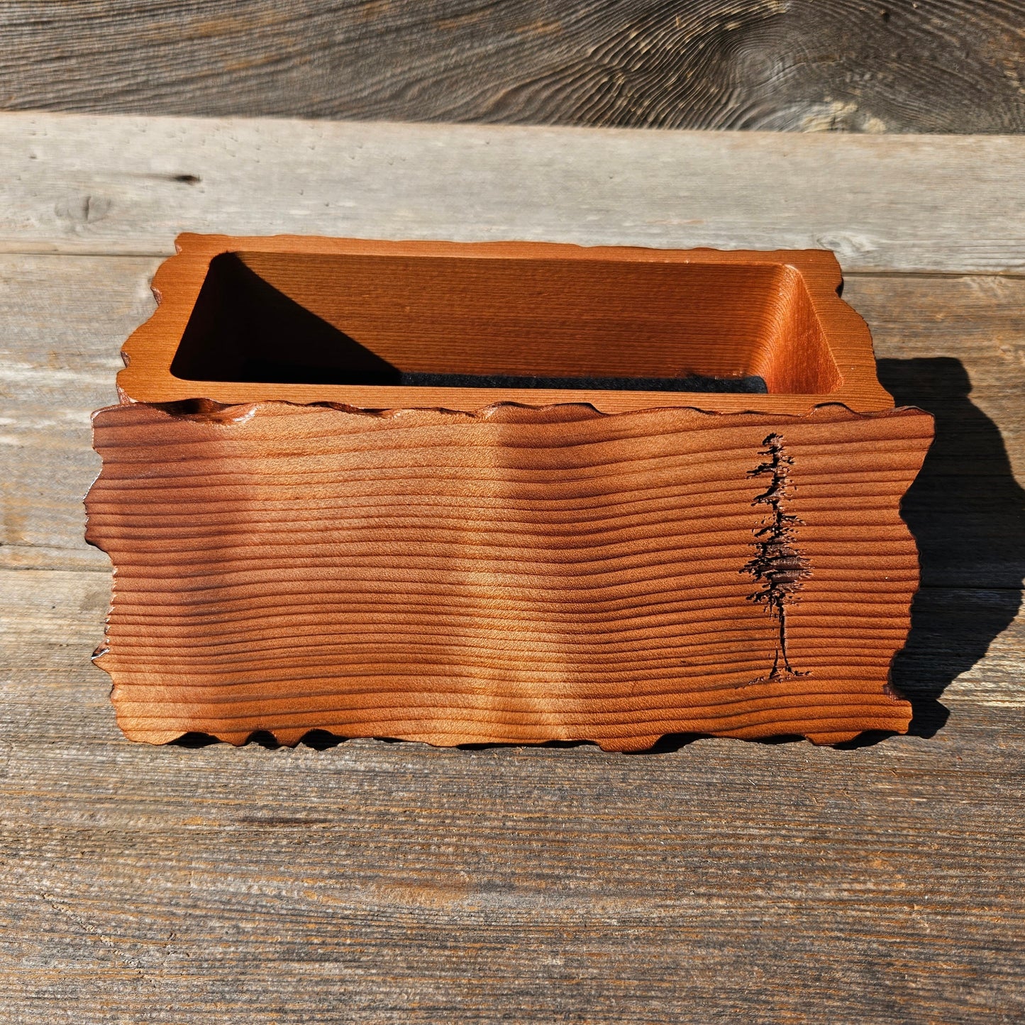 Handmade Wood Box with Redwood Tree Engraved Rustic Handmade Curly Wood #596 California Redwood Jewelry Box Storage Box