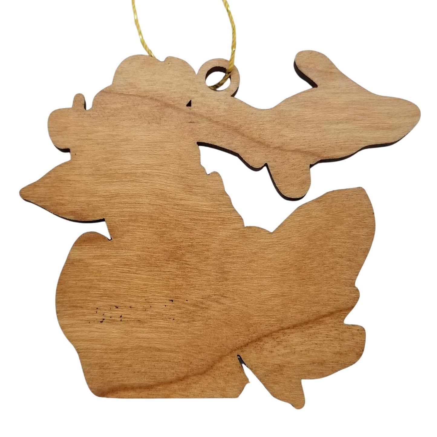 Wholesale Michigan Wood Ornament -  MI State Shape with State Flowers Apple Blossoms - Handmade Wood Souvenir