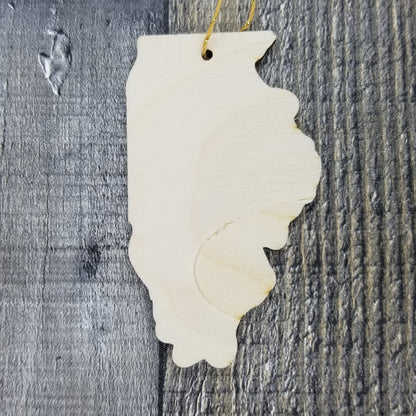 Wholesale Illinois Wood Ornament -  IL State Shape with State Motto Souvenir