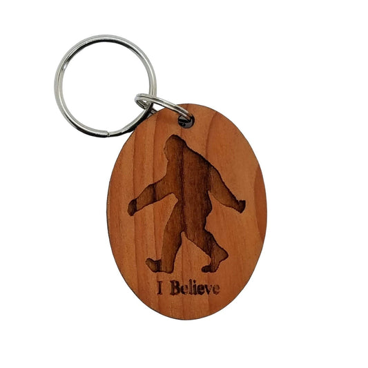 Wholesale Bigfoot I Believe Wood Keychain Sasquatch Keyring