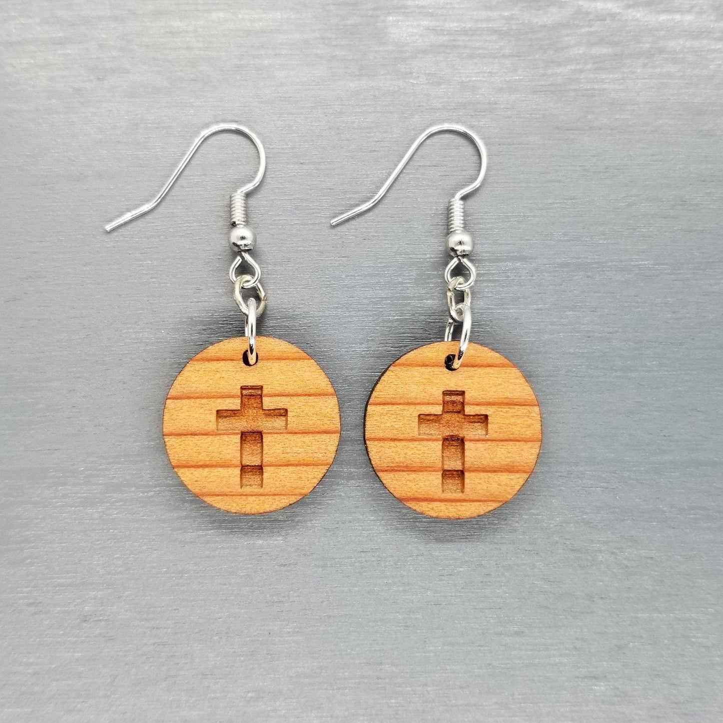 Wholesale Redwood Earrings - Cross Wood Earrings - California Redwood Dangle Earrings - CA Souvenir Keepsake