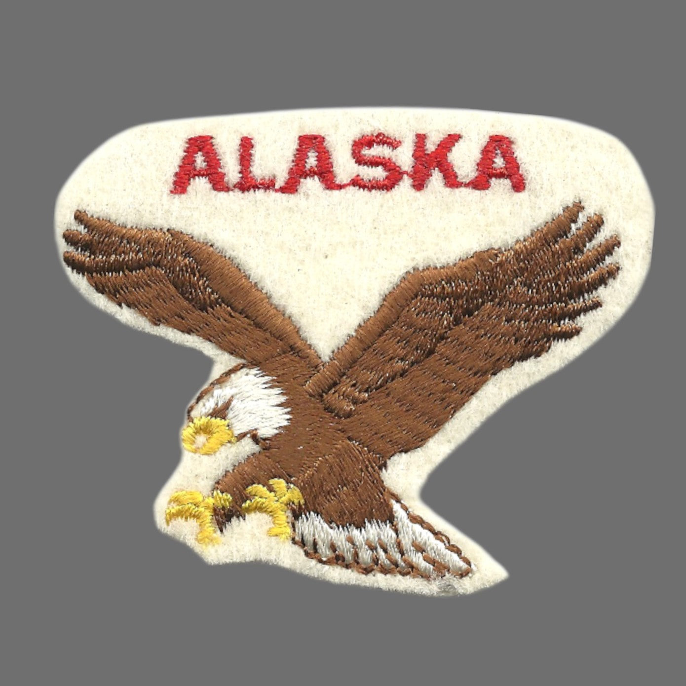 Vintage ALASKA eagle on white souvenir embroidered patch - AK-51-39
