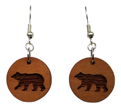 Wood Earrings - Bear Dangle Earrings - CA Souvenir Keepsake - D7