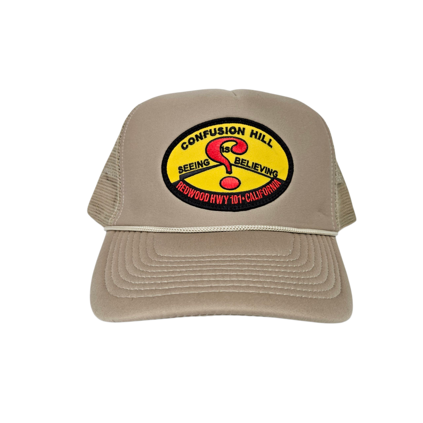 Confusion Hill Oval Patch Khaki Trucker Mesh Hat or Cap - H1073