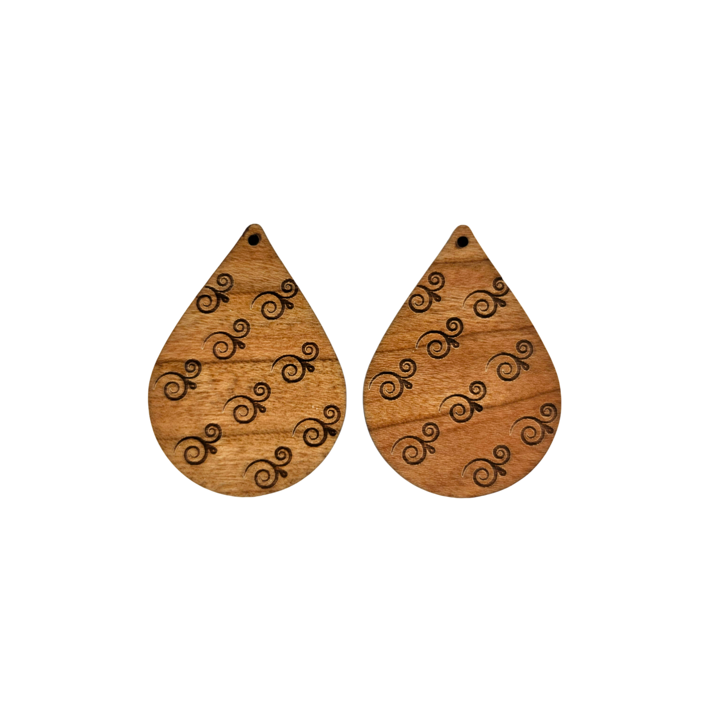 Wood Earrings - Abstract Swirl Pattern Engraved Teardrop Wood Earrings - Dangle Earrings - Anniversary Gift