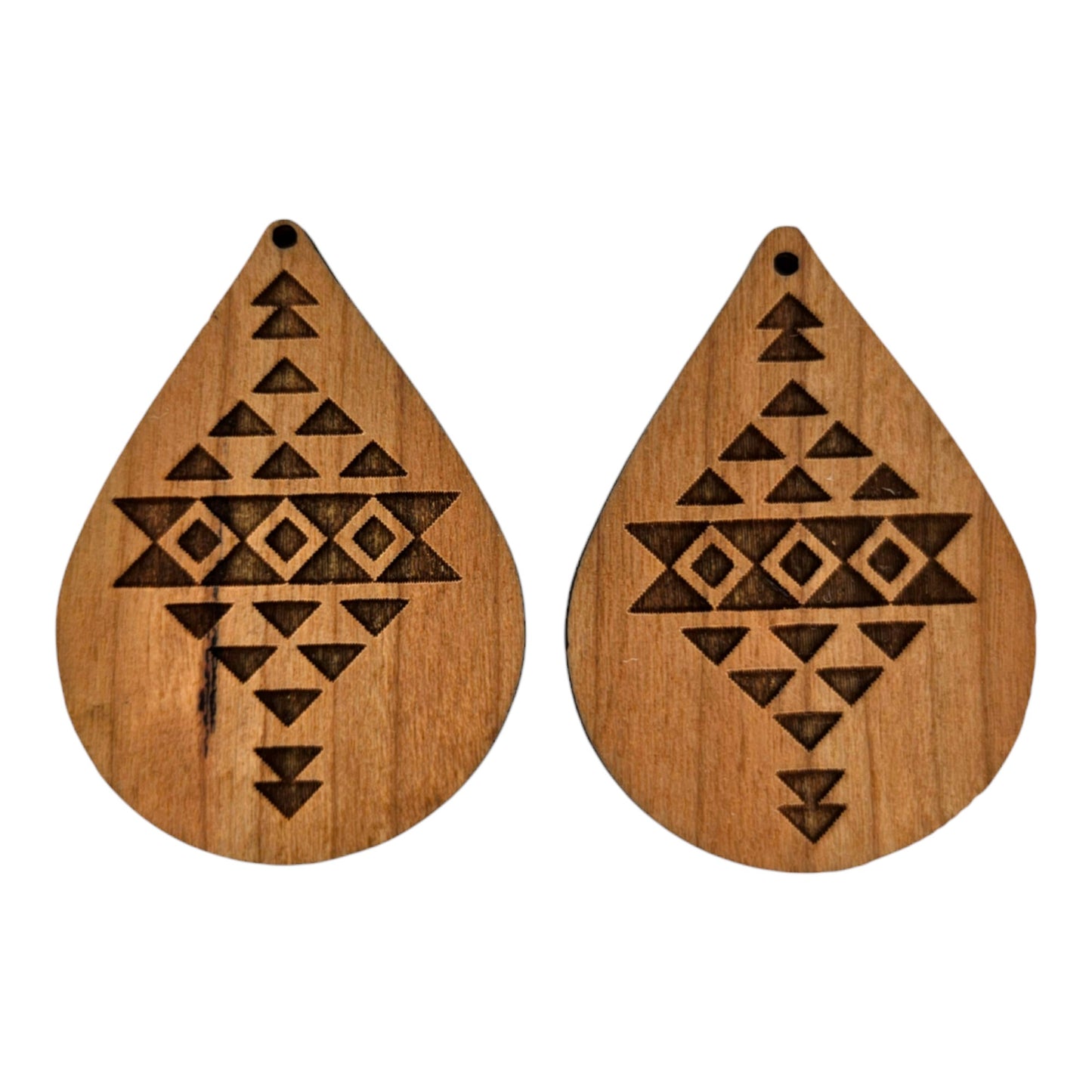 Wood Earrings - Aztec Tribal Boho Lightweight Engraved Teardrop Wood Earrings - Dangle Earrings - Gift - Drop Earrings