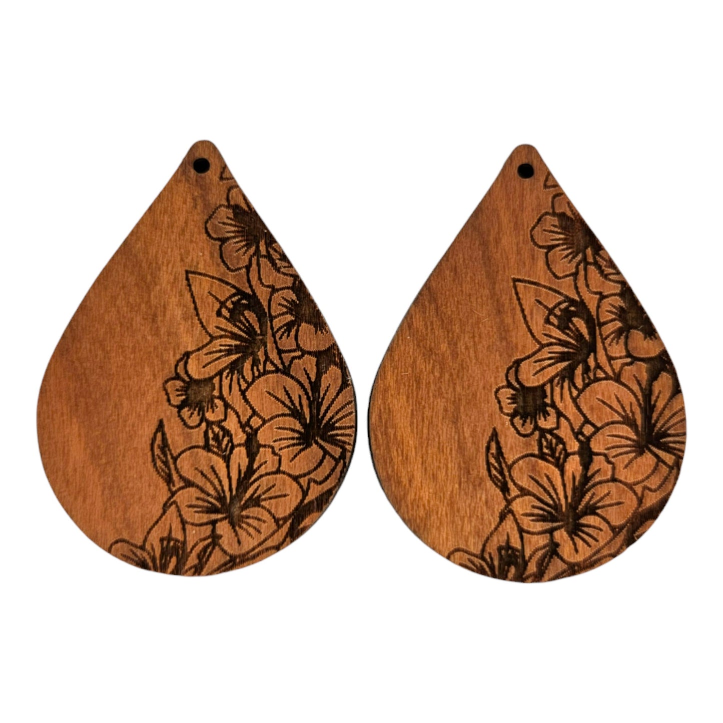 Wood Earrings - Floral Engraved Teardrop Wood Earrings - Dangle Earrings - Gift - Drop Earrings Lightweight