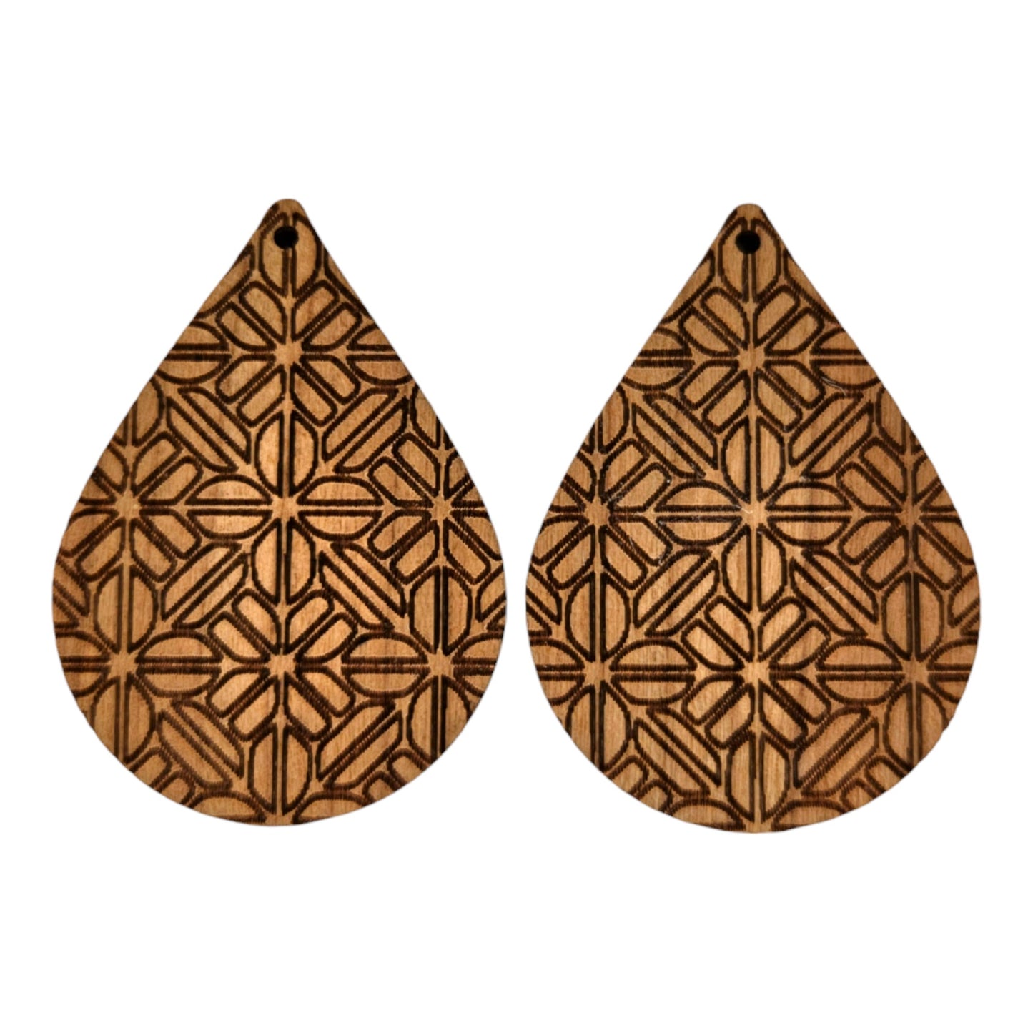 Wood Earrings - Abstract Flower Floral Pattern Engraved Teardrop Wood Earrings - Dangle Earrings - Gift - Drop Earrings Lightweight