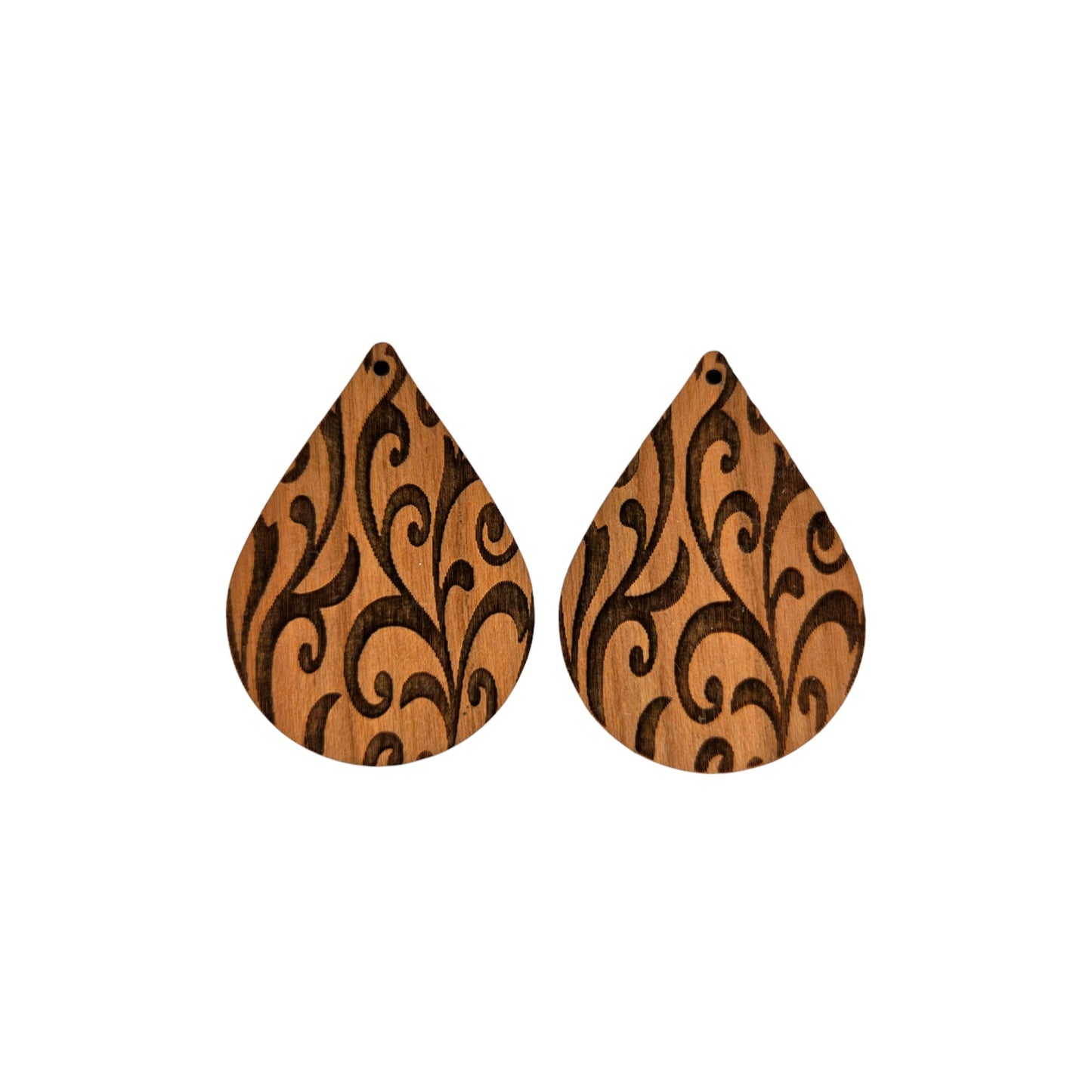 Wood Earrings - Abstract Flower Floral Leaves Pattern Engraved Teardrop Wood Earrings - Dangle Earrings - Gift - Drop Earrings Lightweight