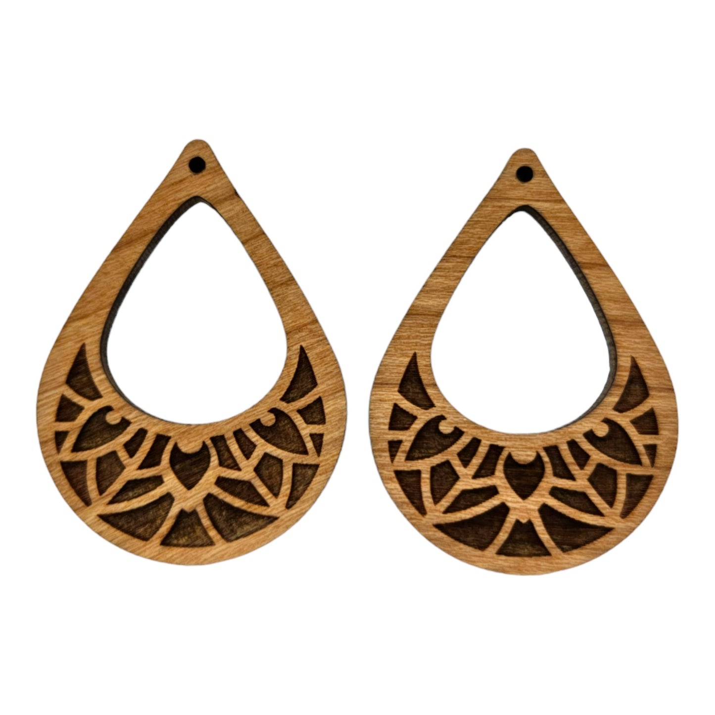 Wholesale Wood Earrings - Cutout Teardrop Floral Engraved Lightweight Earrings - Dangle Earrings