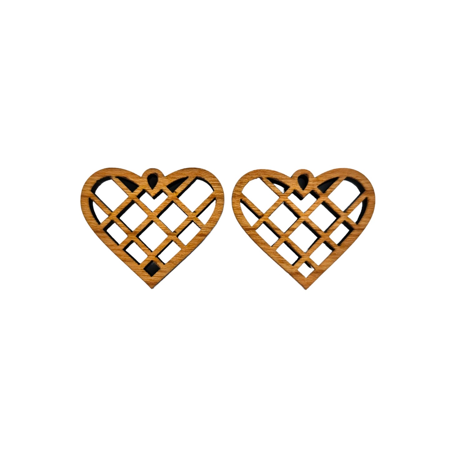 Wood Earrings - Heart Shape Cutout with Criss Cross Lines Lightweight Earrings Heart Shaped - Dangle Earrings Drop Earrings - Gift