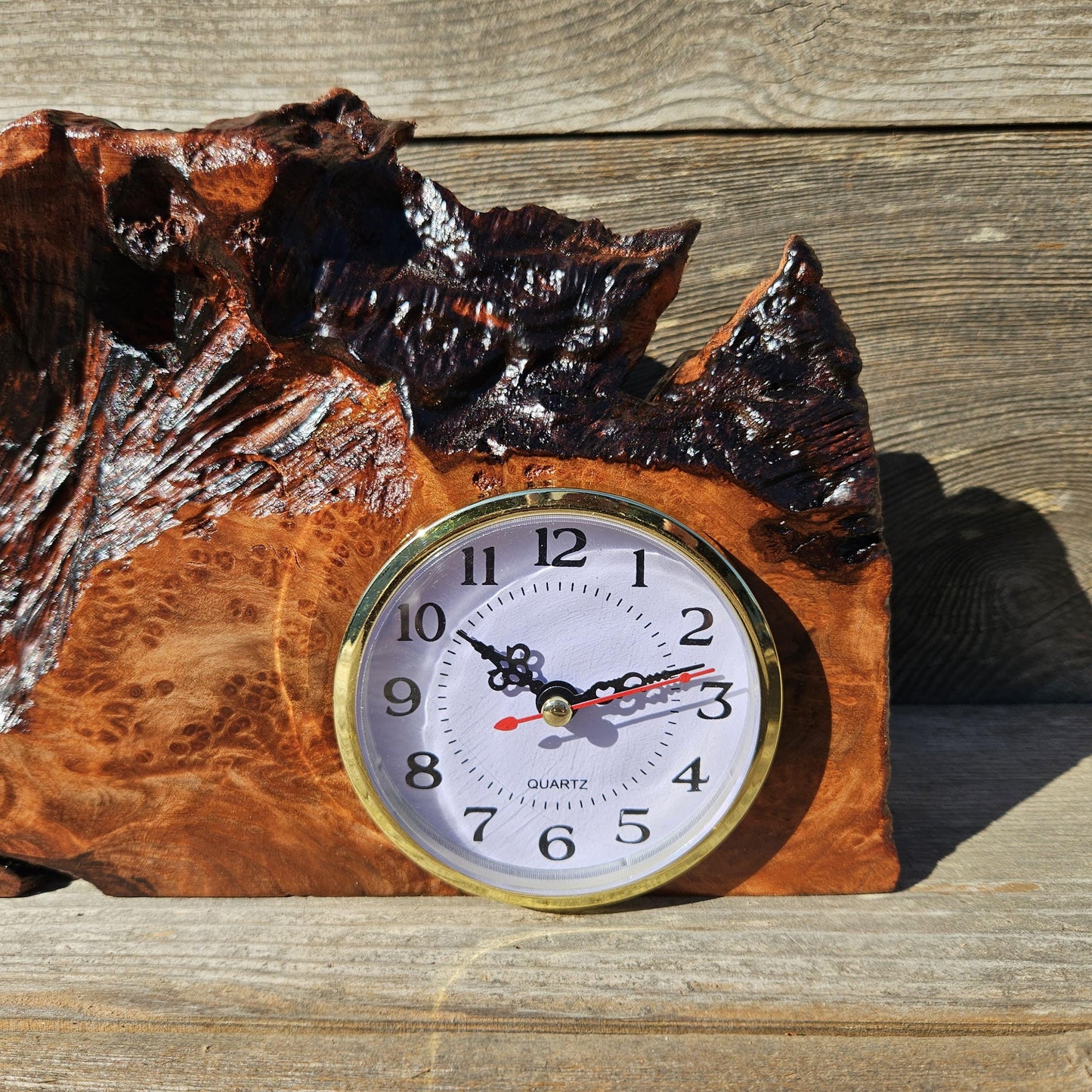 Redwood Burl Wood Clock Mantle Desk Office Gifts for Men Sitting Wood Birdseye Table Shelf #653