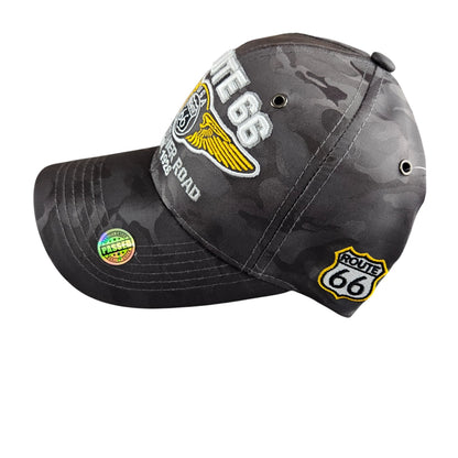 ROUTE 66 Mother Road Dark Gray Camo Cap or Hat - SOLID H1025