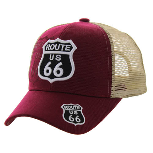 ROUTE 66 Shadow Trucker Mesh Burgundy and Khaki Cap or Hat - H1051
