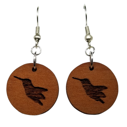 Wholesale Redwood Earrings - Hummingbird Wood Earrings - California Redwood Dangle Earrings - CA Souvenir Keepsake