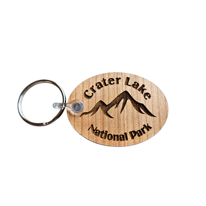 Crater Lake Keychain Oregon National Park Mountains Wood Keyring OR Souvenir - Key Tag Bag Handmade American Made