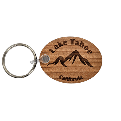 Lake Tahoe CA Keychain Mountains Wood Keyring Skiing Snowboarding Sierra Nevada Mountains Souvenir Travel Key Tag Bag