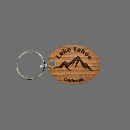 Lake Tahoe CA Keychain Mountains Wood Keyring Skiing Snowboarding Sierra Nevada Mountains Souvenir Travel Key Tag Bag