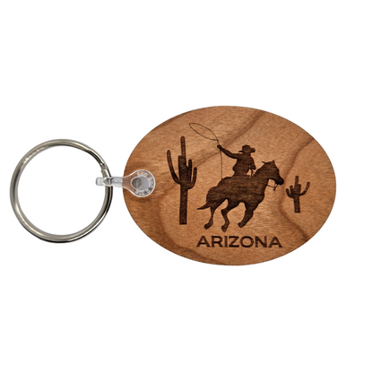 Wholesale Arizona Cowboy Cactus Keychain Wood Keyring Souvenir