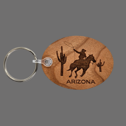 Wholesale Arizona Cowboy Cactus Keychain Wood Keyring Souvenir