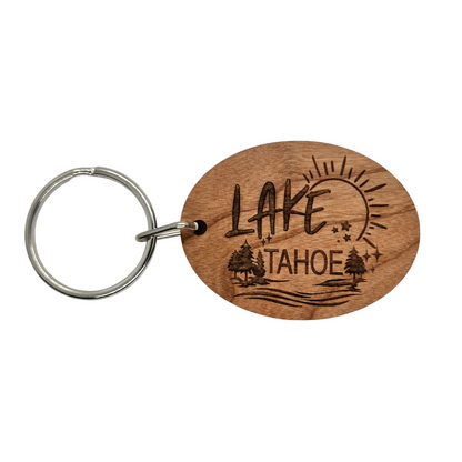 Wholesale Lake Tahoe Sun Trees Water Keychain Wood Keyring Souvenir