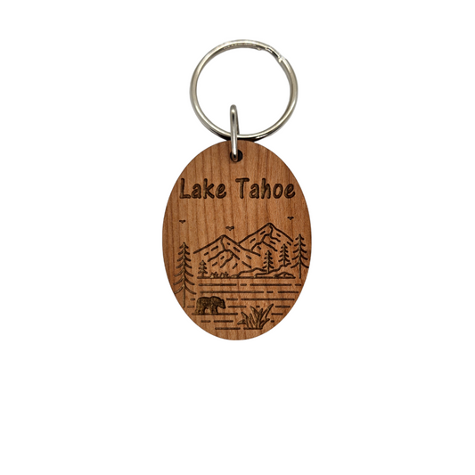 Wholesale Lake Tahoe Mountain Trees Bear Keychain Wood Keyring Souvenir