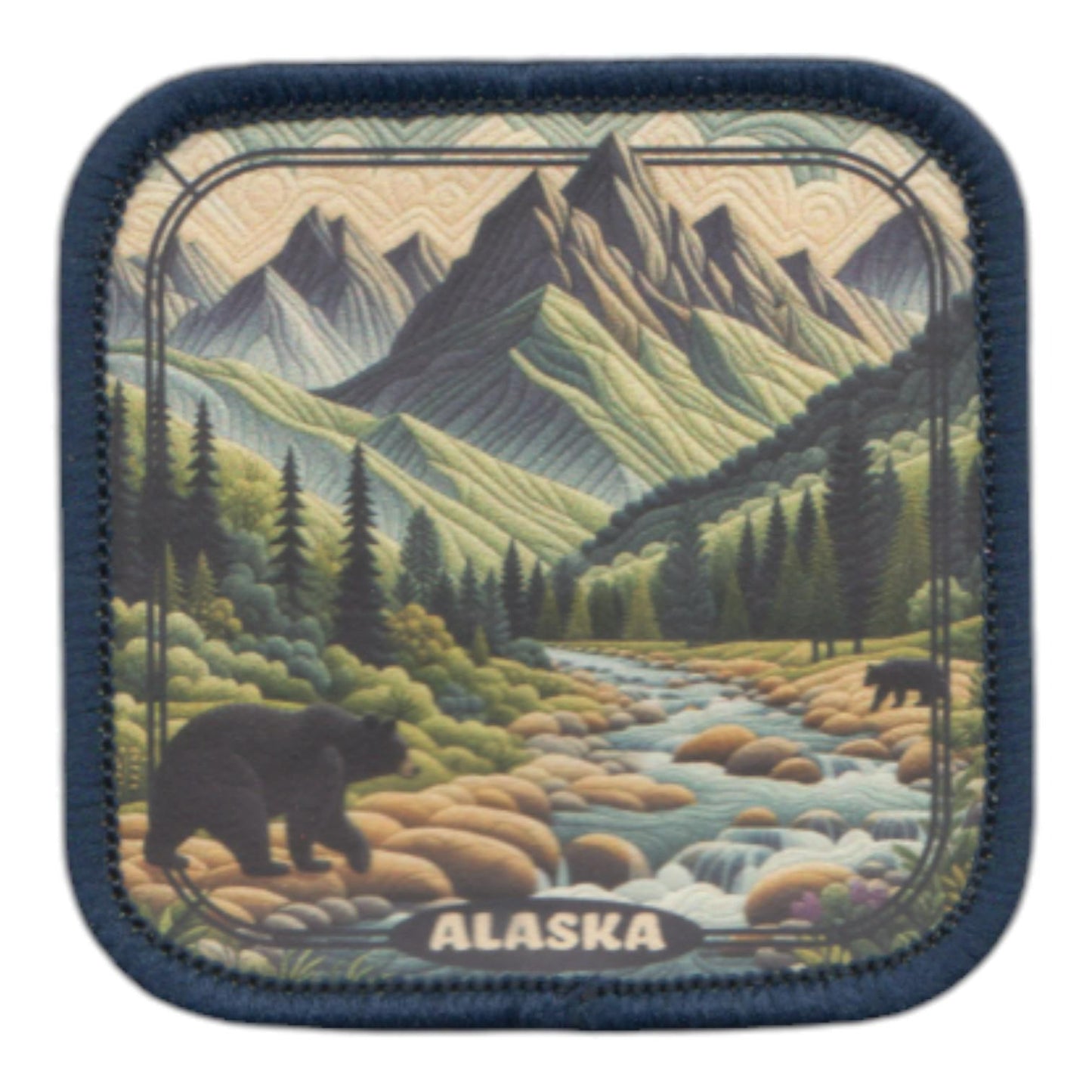 Alaska Patch – Alaska Travel Souvenir Patch 2" Iron On Sew On Embellishment Mountains Trees Bear Creek Square