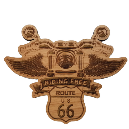Route 66 Riding Free Biker Wood Magnet Souvenir - M4027