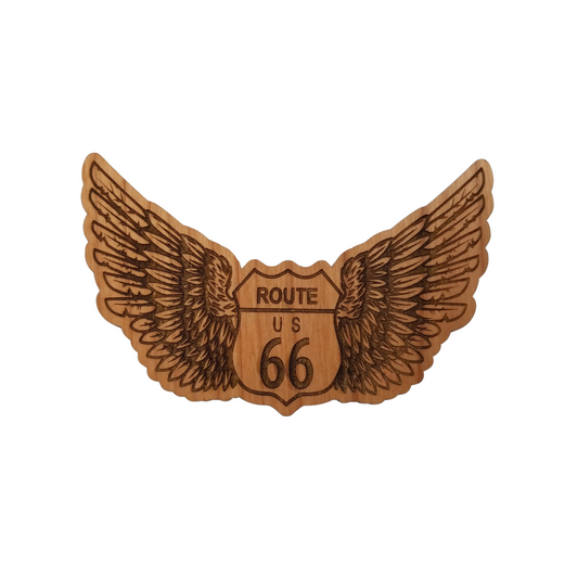 Route 66 Wings Biker Wood Magnet Souvenir - M4028