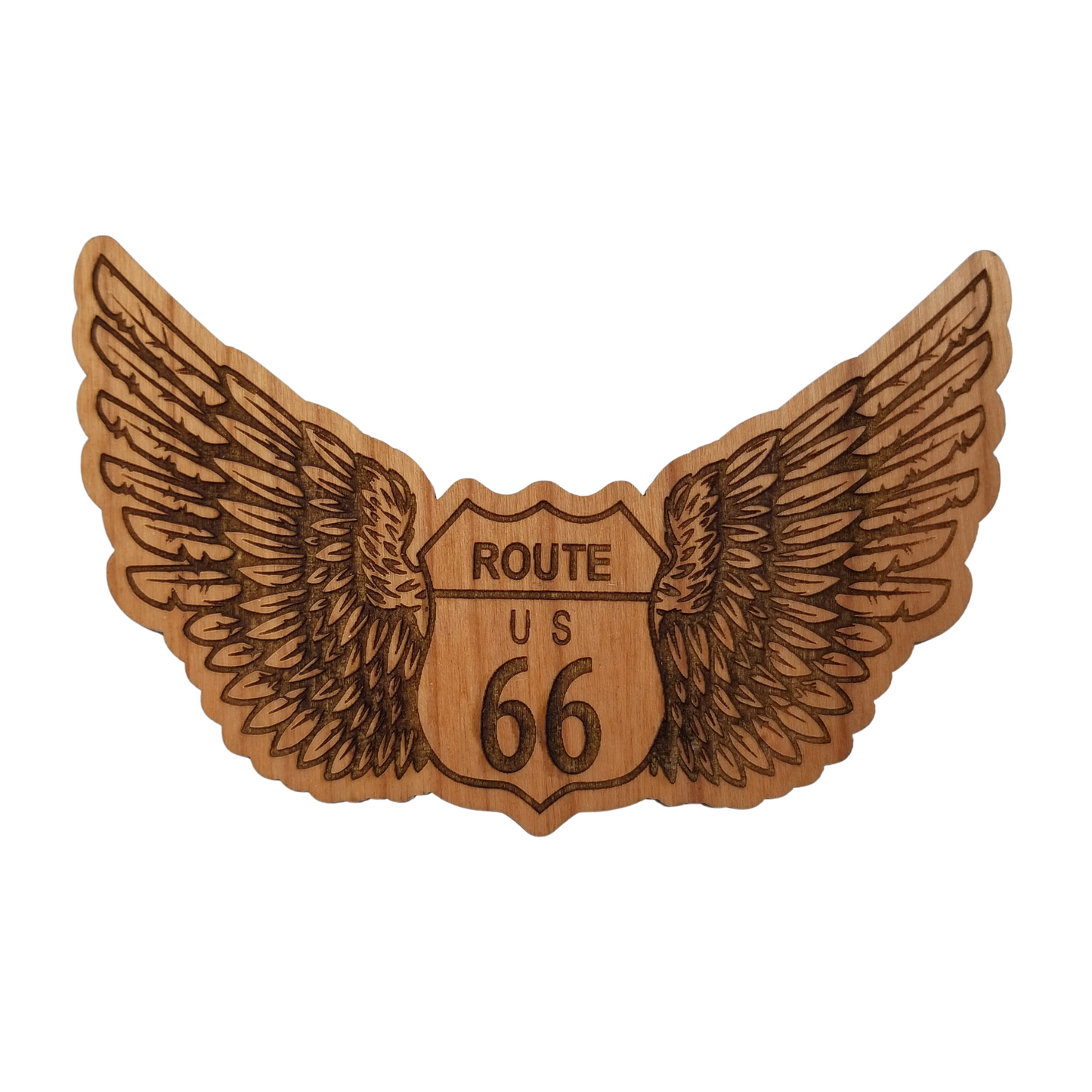 Route 66 Wings Biker Wood Magnet Souvenir - M4028