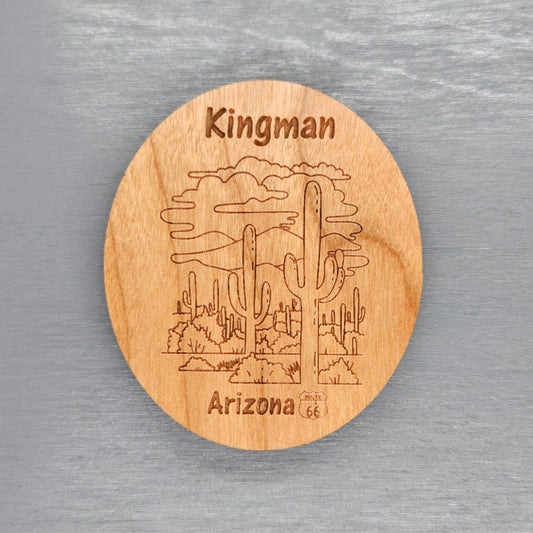 Wholesale Kingman Arizona Cacti with Route 66 Sign Wood Magnet Souvenir