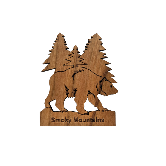 Wholesale Smoky Mountains Bear and Trees Wood Magnet Souvenir