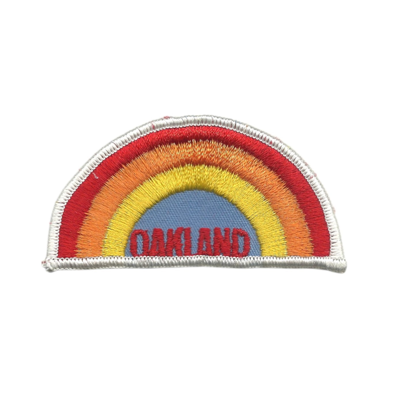 Vintage Oakland SEW ON Patch - Rainbow White Border California Souvenir Badge Emblem - 10116 white border