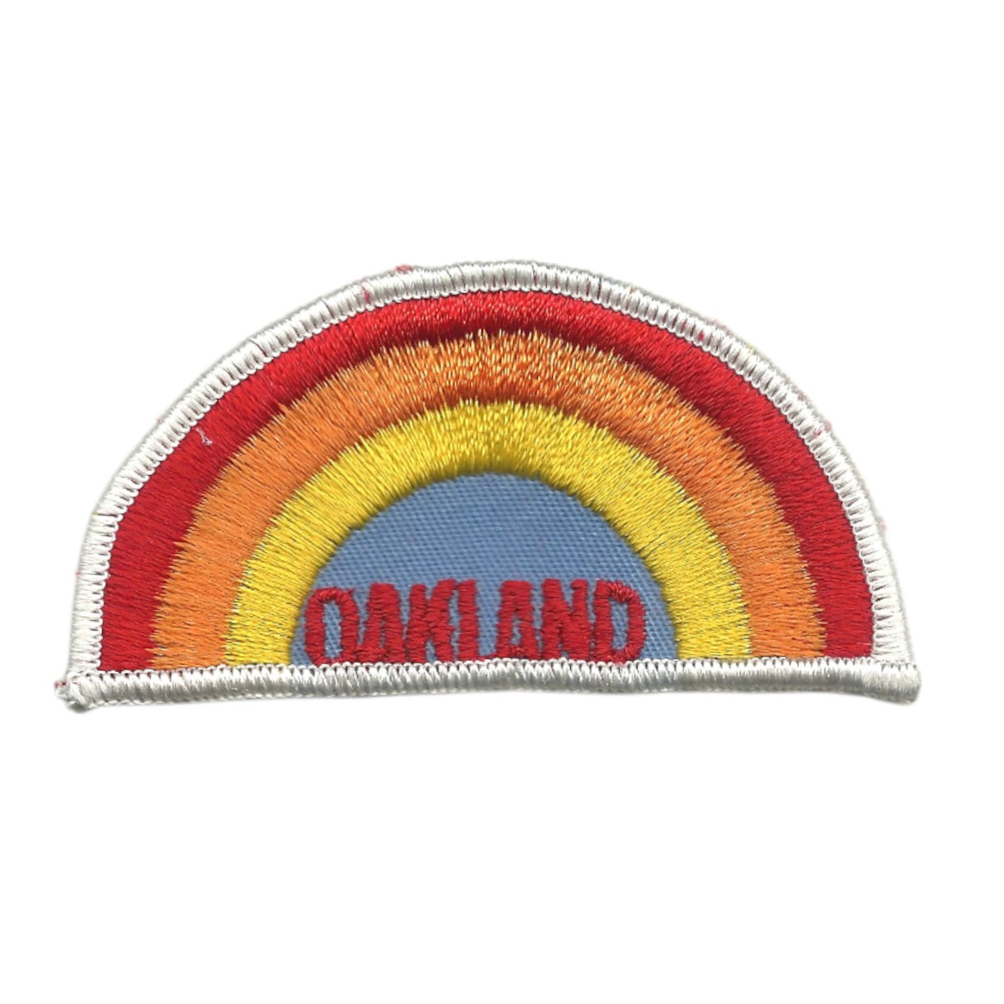 Vintage Oakland SEW ON Patch - Rainbow White Border California Souvenir Badge Emblem - 10116 white border