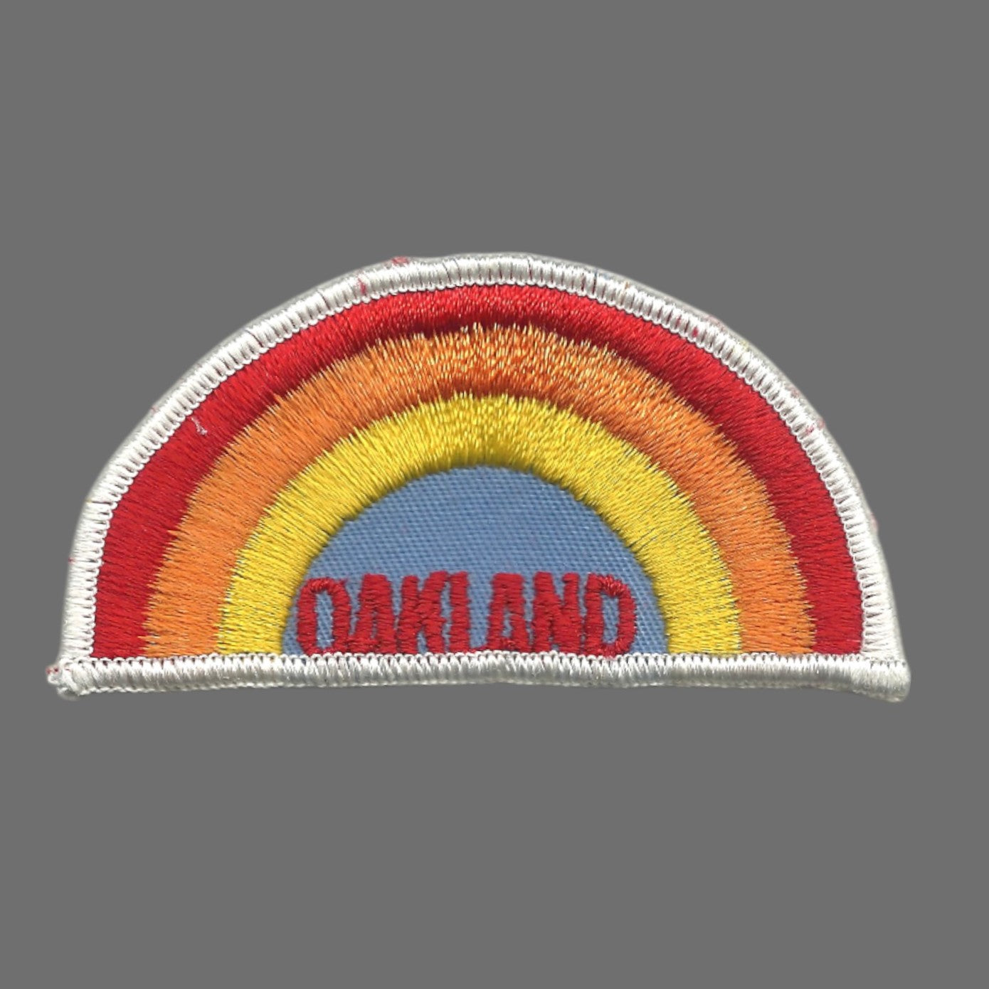 Vintage Oakland SEW ON Patch - Rainbow White Border California Souvenir Badge Emblem - 10116 white border