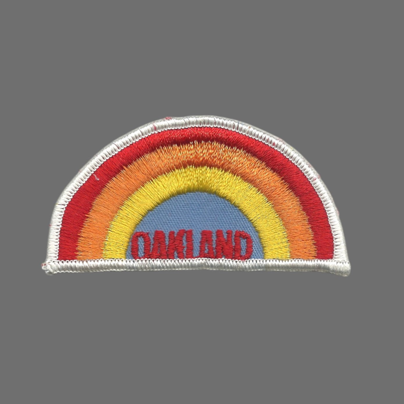 Vintage Oakland SEW ON Patch - Rainbow White Border California Souvenir Badge Emblem - 10116 white border