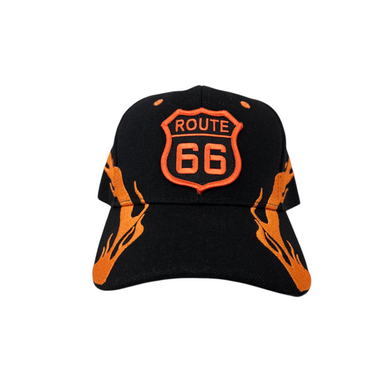 Route 66 Orange Flame Fire Hat or Cap Souvenir - H6876