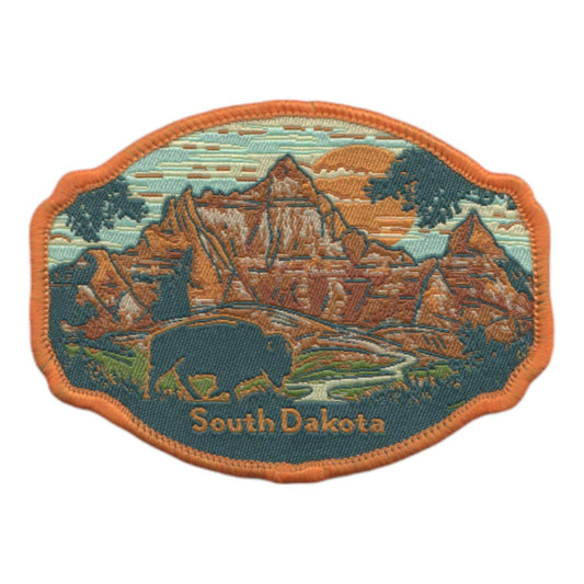 South Dakota Patch – SD Bison Mountains Souvenir – Travel Iron On Applique CO Patch Embellishment 3.13" Woven Badge Emblem