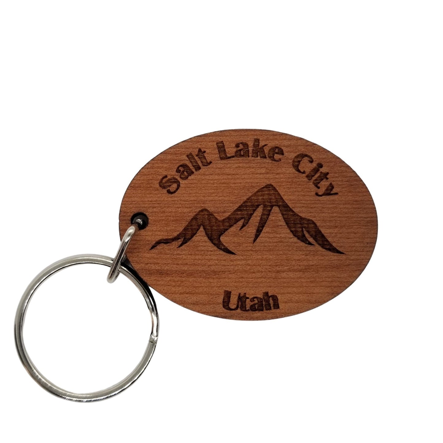 Wholesale Salt Lake City Keychain Mountains Wood Keyring Utah Souvenir Wasatch Mountains Oquirrh Ski Skiing Skier Resort