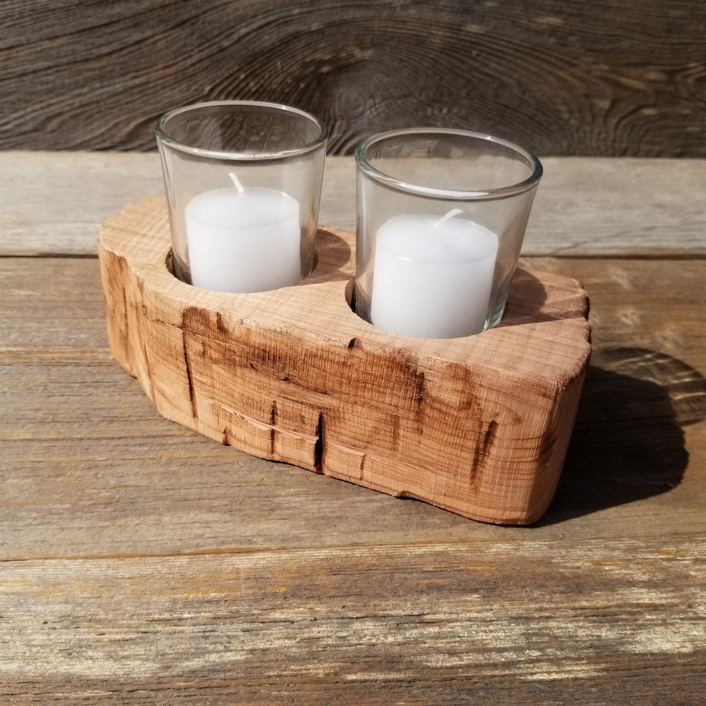 Candle Holder 2 Candles Wood Rustic Home Decor Handmade Wood Gift #530 Unique One of a Kind Gift Raw Unfinished Natural Redwood