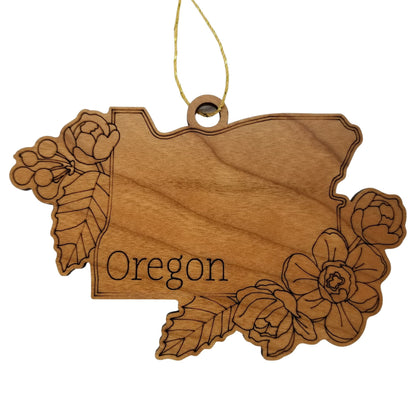 Wholesale Oregon Wood Ornament -  OR State Shape with State Flowers Cutout - Handmade Wood Souvenir