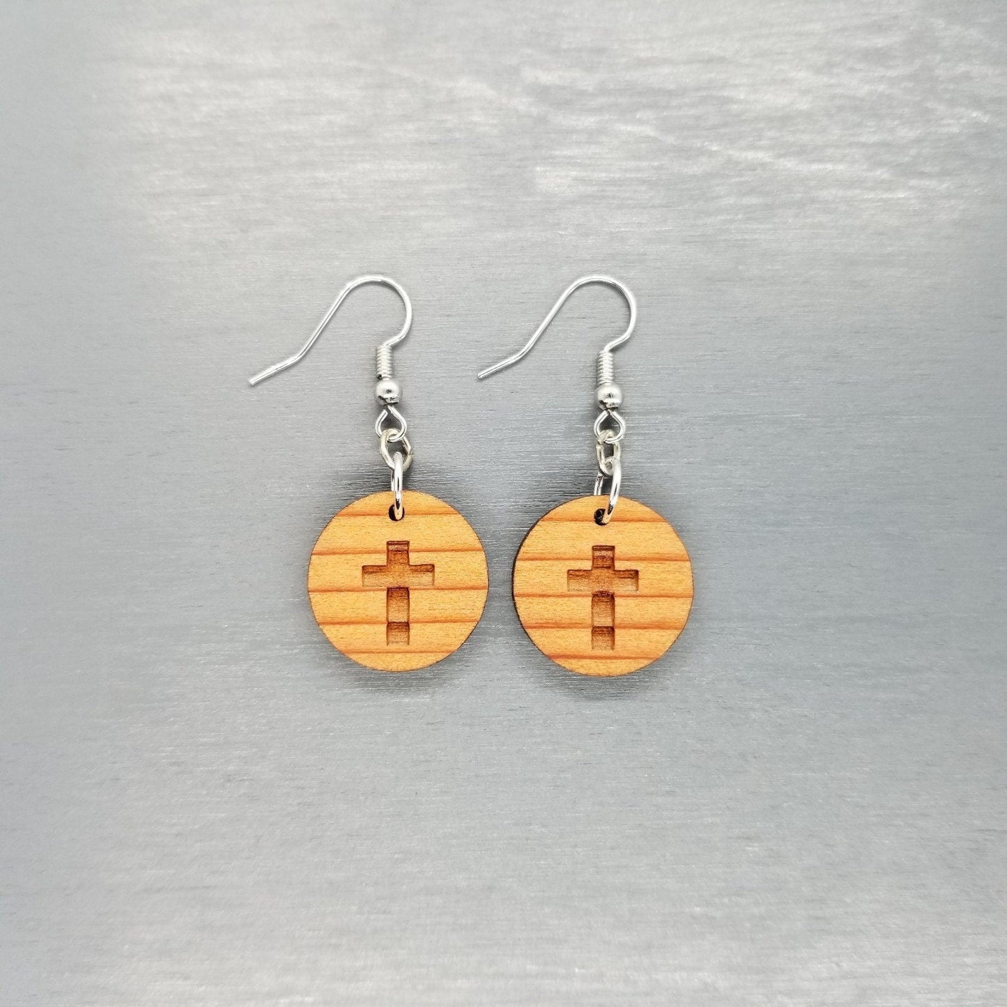 Wholesale Redwood Earrings - Cross Wood Earrings - California Redwood Dangle Earrings - CA Souvenir Keepsake