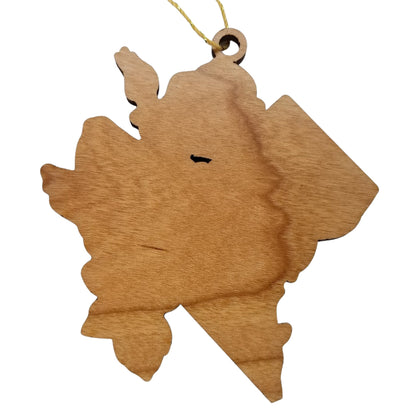 Wholesale Washington DC Wood Ornament -  DC State Shape with State Flowers American Beauty Rose - Handmade Wood Souvenir