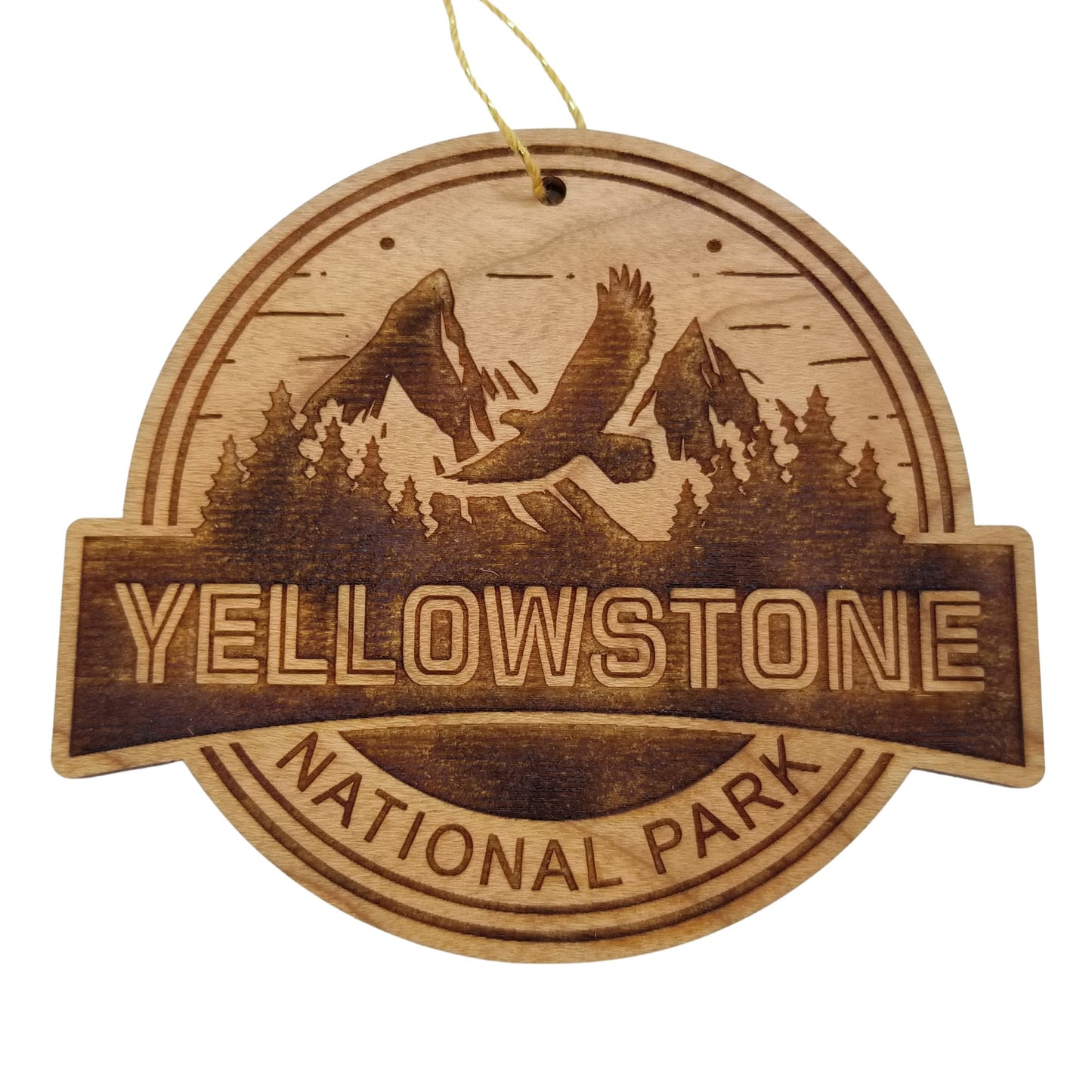 Wholesale Yellowstone National Park Ornament Eagle Flying Mountains Trees Handmade Wood Souvenir