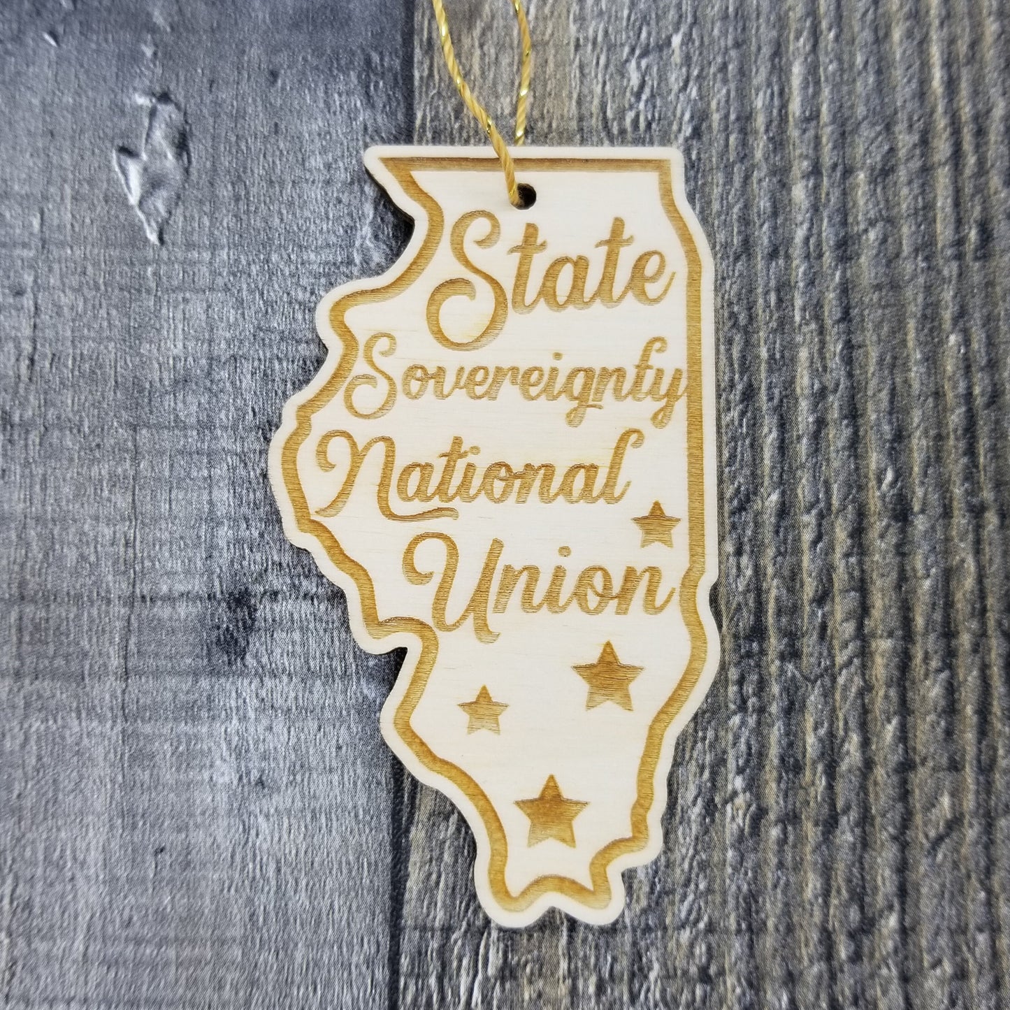 Wholesale Illinois Wood Ornament -  IL State Shape with State Motto Souvenir