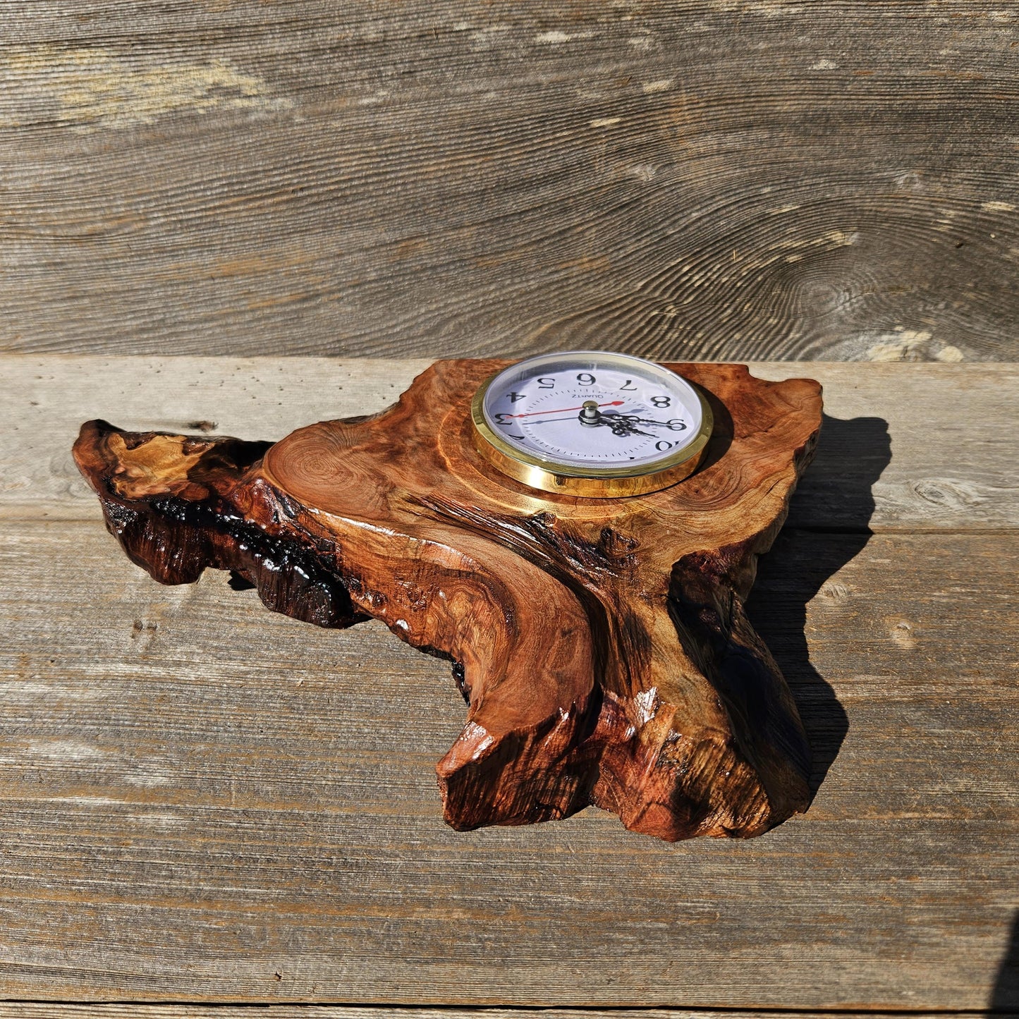 Redwood Burl Wood Clock Mantle Desk 2 Tone Office Gifts for Men Sitting Wood Table Shelf #652