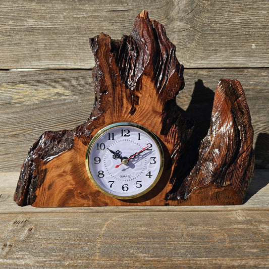 Redwood Burl Wood Clock Mantle Desk Office Gifts for Men Sitting Wood Table Shelf #650