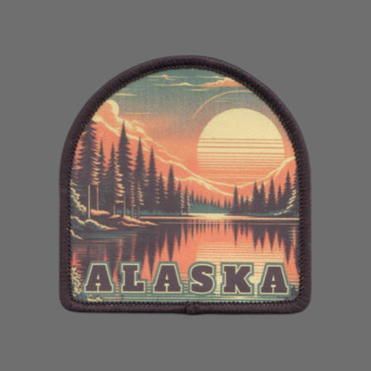 Alaska Patch – AK Sunset Water Trees Travel Souvenir Patch 2.25" Iron On Sew On Embellishment