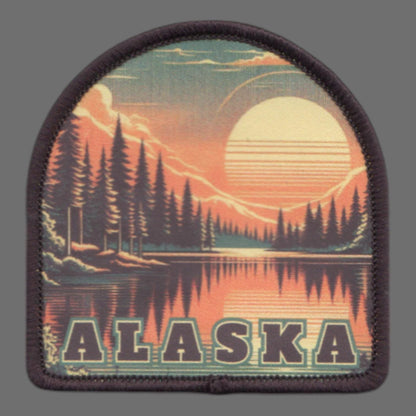 Alaska Patch – AK Sunset Water Trees Travel Souvenir Patch 2.25" Iron On Sew On Embellishment