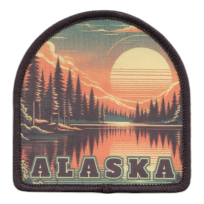 Alaska Patch – AK Sunset Water Trees Travel Souvenir Patch 2.25" Iron On Sew On Embellishment